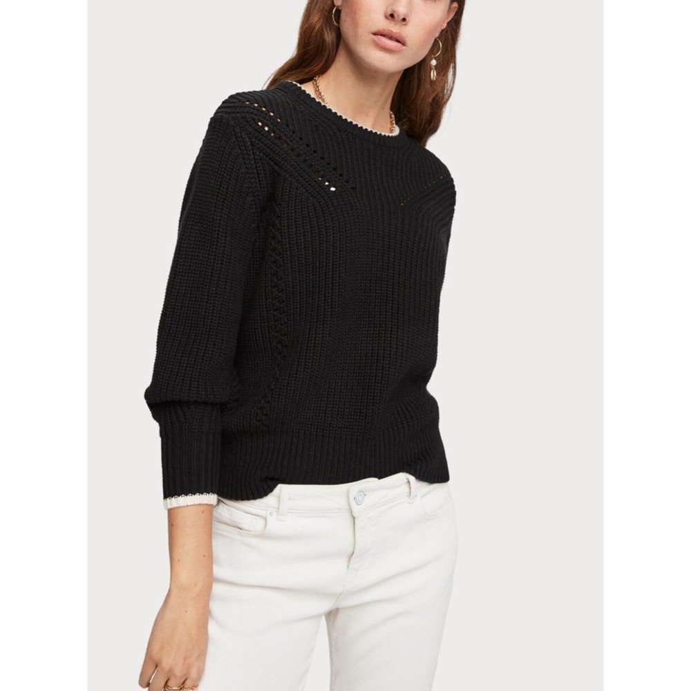 Scotch & Soda Chunky Knit Contrast Trim Sweater - Black